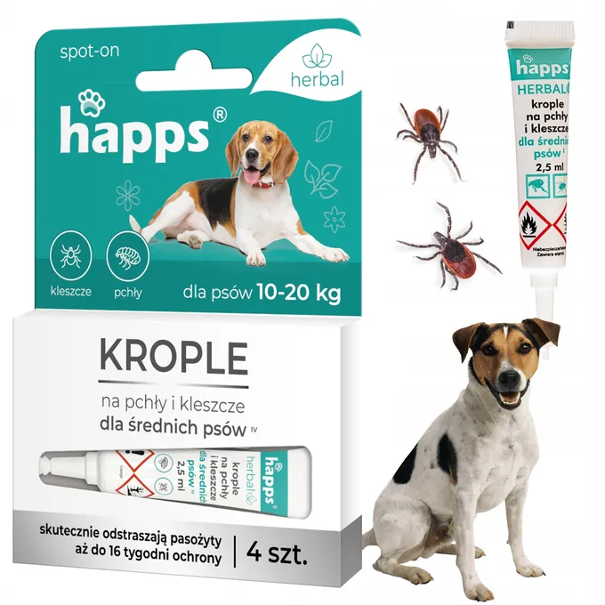 Happs - herbal krople na pchły i kleszcze dla średnich psów
